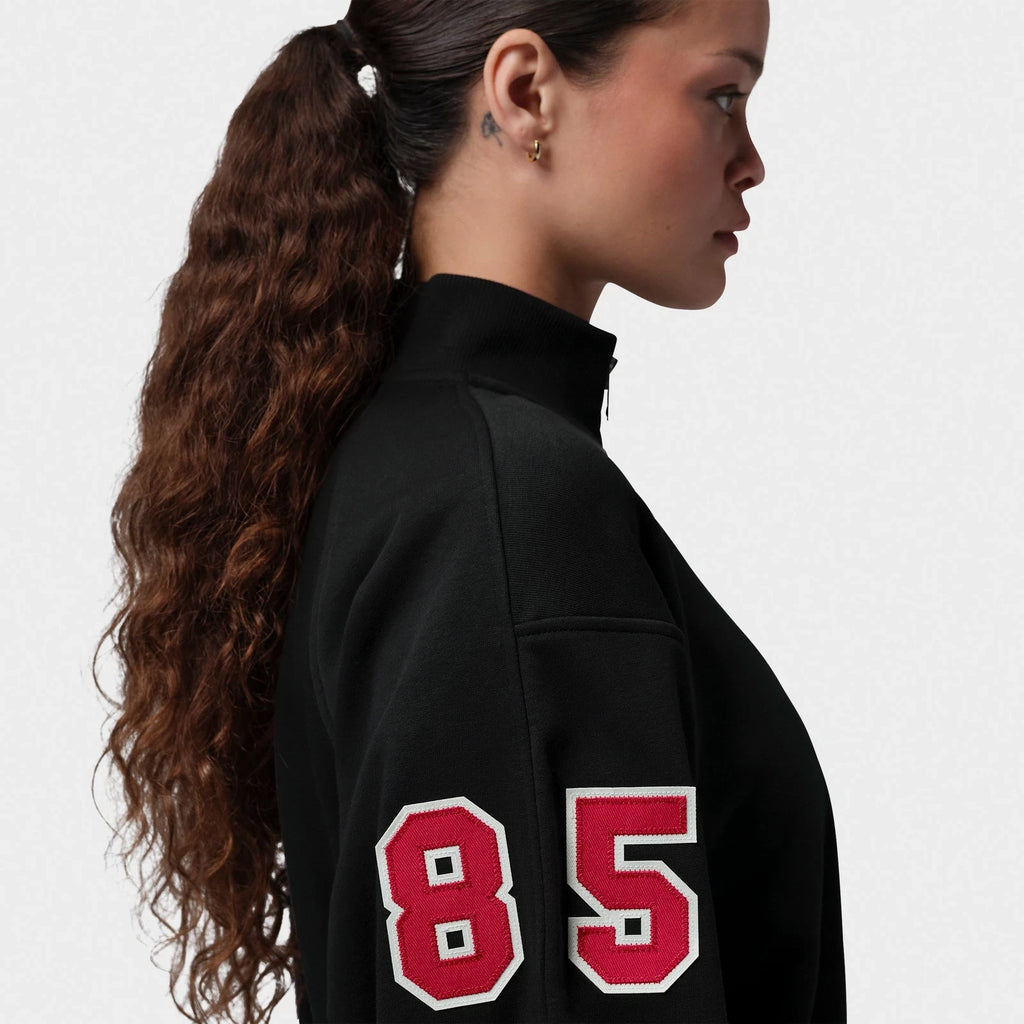 Women's Cropped Fleece Quarter-Zip Top - Black