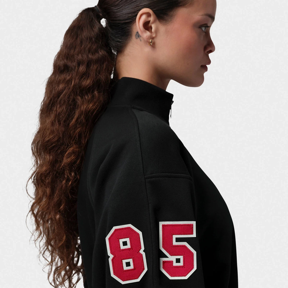 Women's Cropped Fleece Quarter-Zip Top - Black
