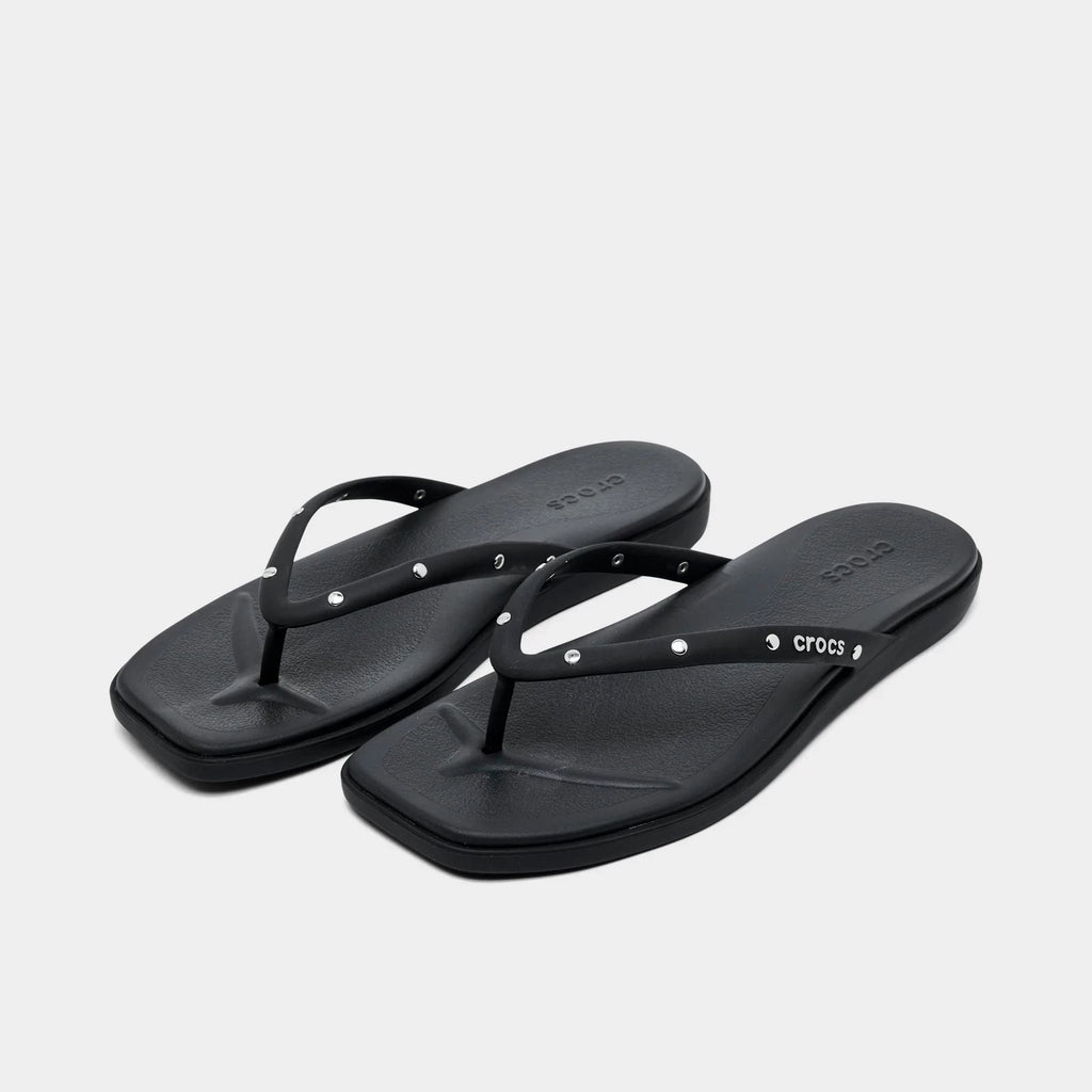 Studded Square Toe Flip Flop - Black