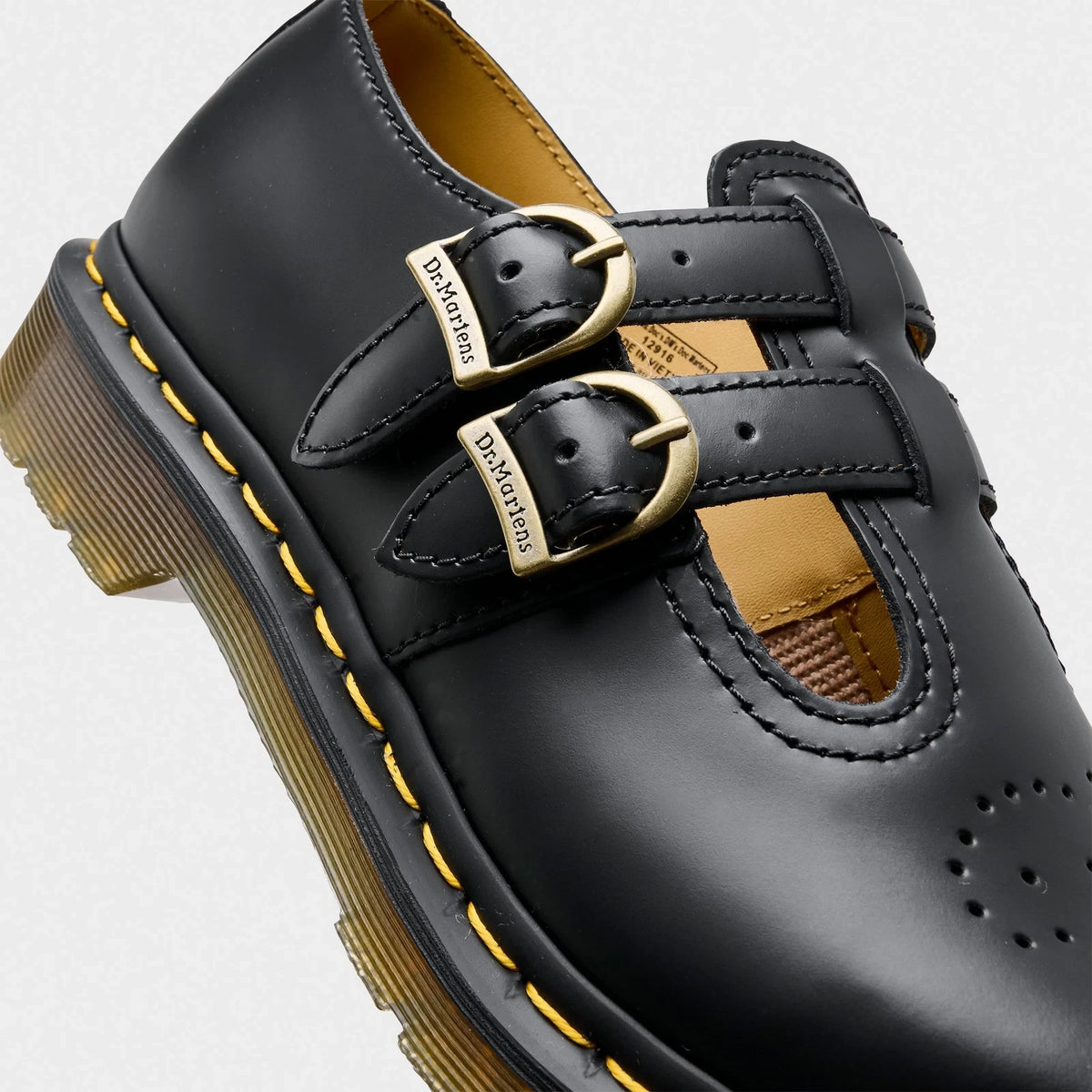 Women's Smooth Leather T-Bar Shoes - Black
