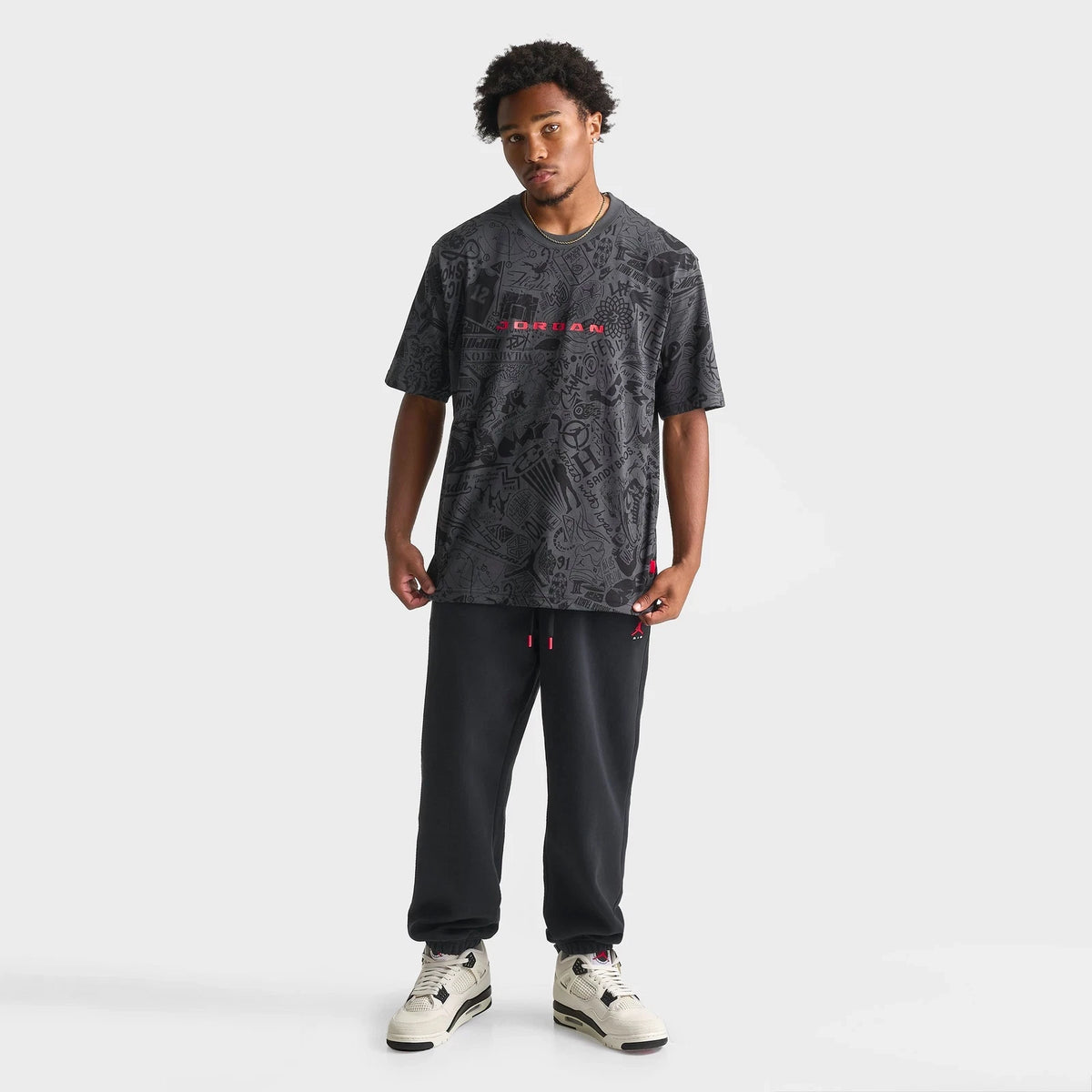Men's Allover Graphic Cotton T-Shirt - Black