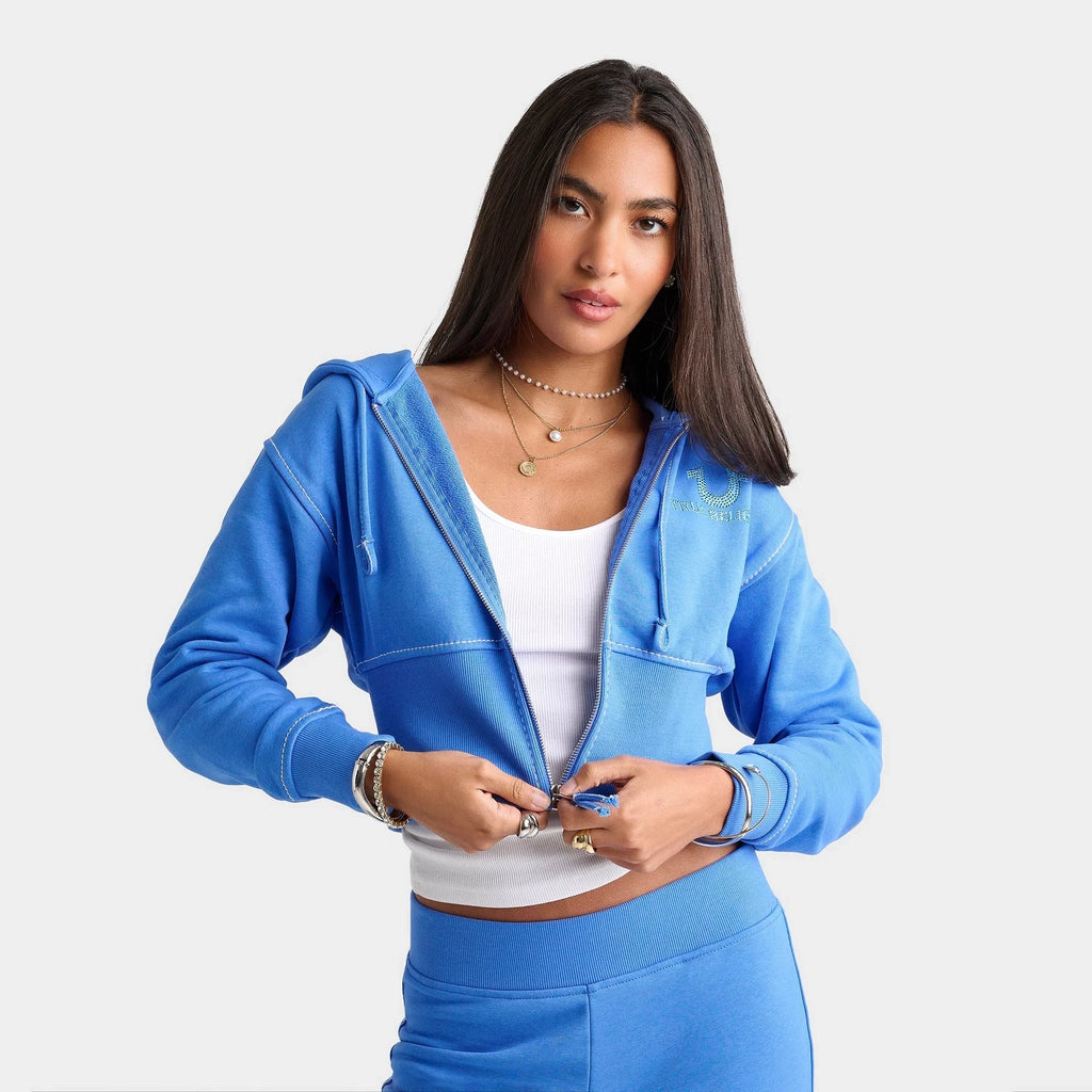 Women's Cropped Rhinestone Full-Zip Hoodie
