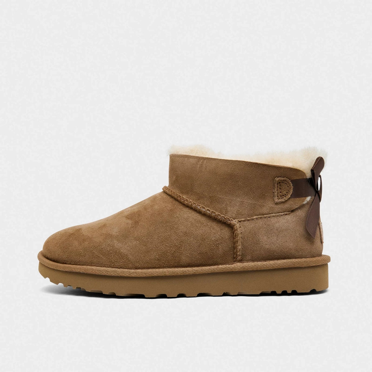 Women's Short Sheepskin Boots With Satin Bows