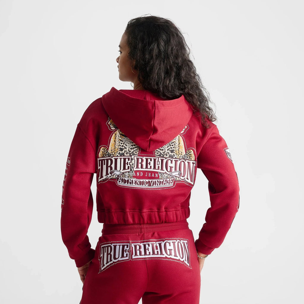 Women's Leopard Rhinestone Full-Zip Hoodie