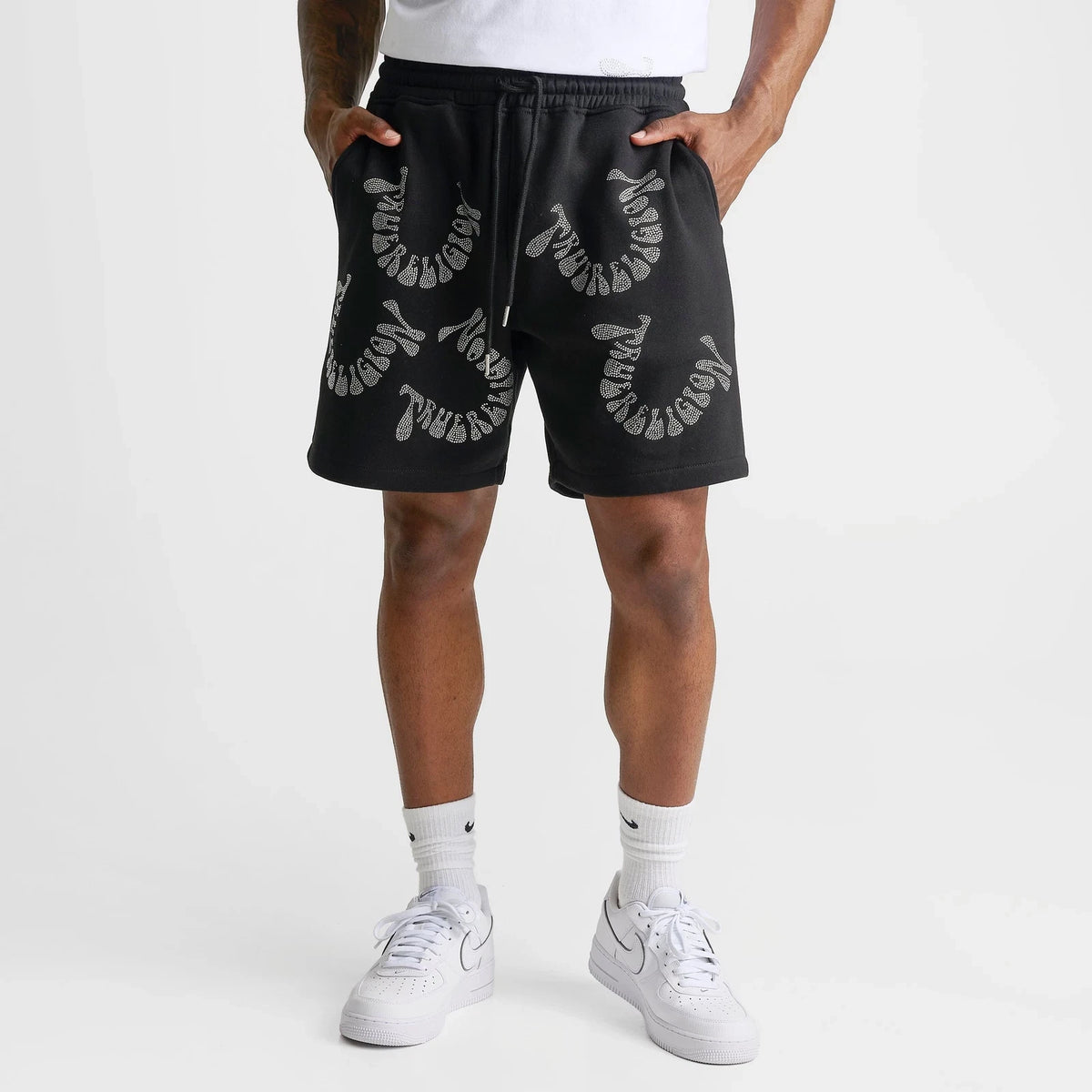 Men's Rhinestone Graphic Fleece Shorts