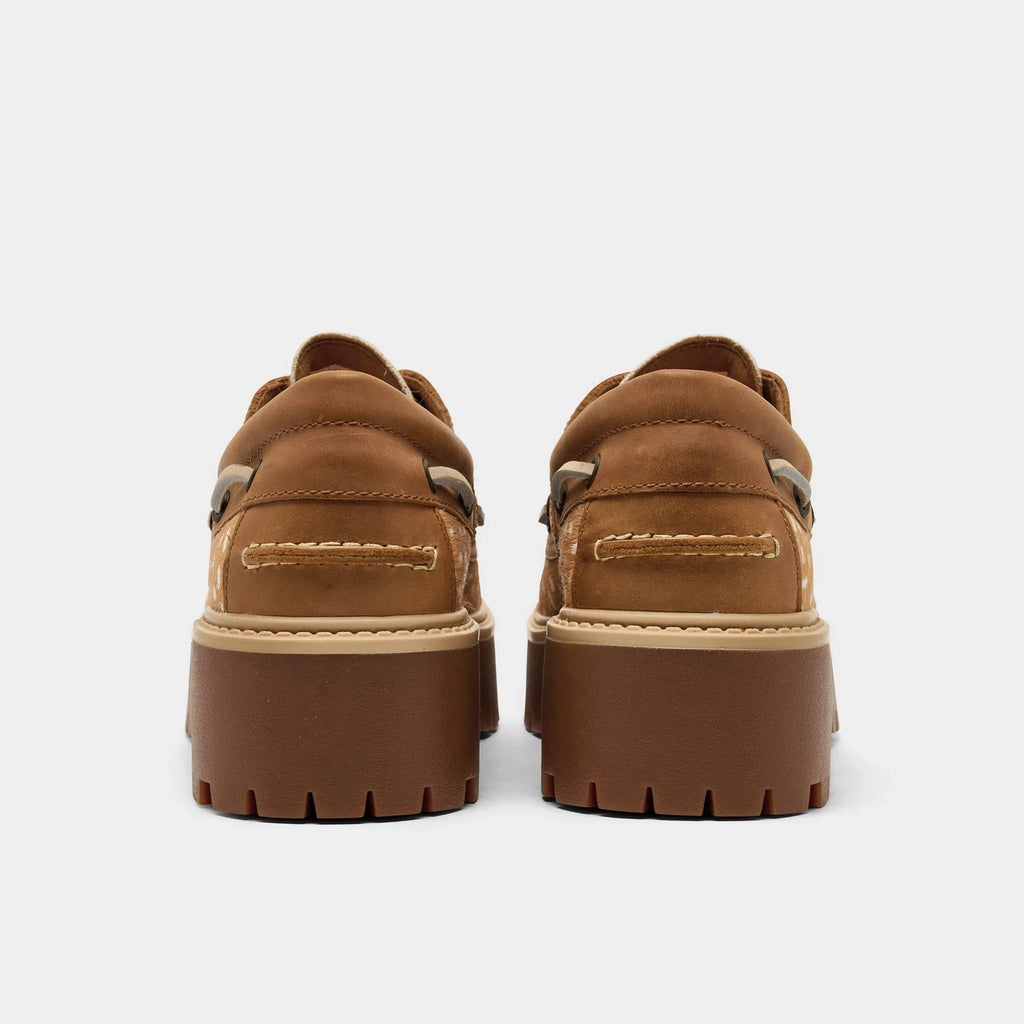 Women's Deer Print Platform Boat Shoes - Brown