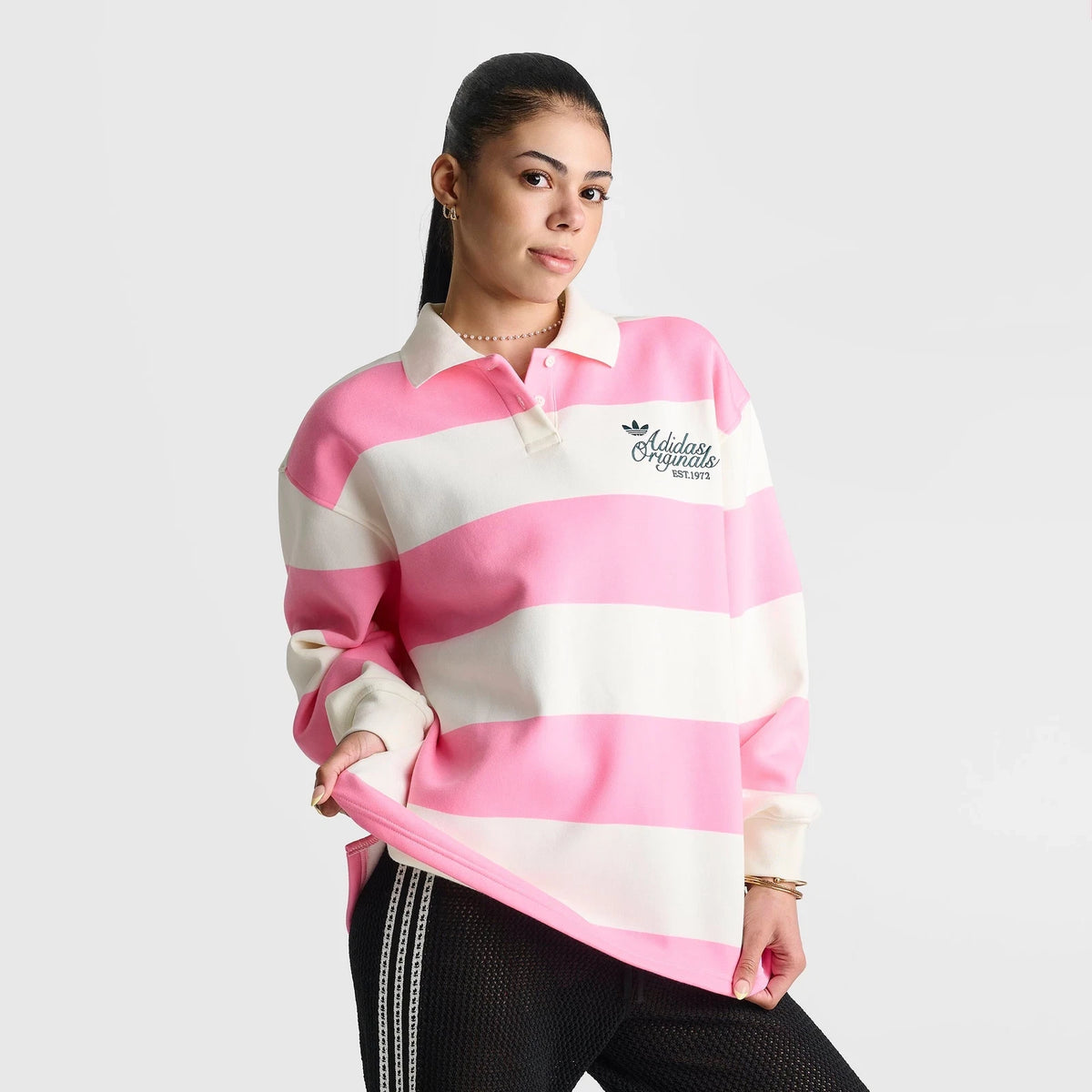 Women's Oversized Striped Collar Sweatshirt