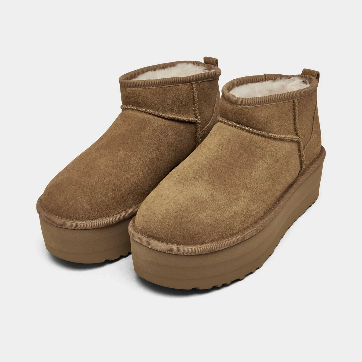 Women's Sheepskin Platform Mini Boots - Chestnut