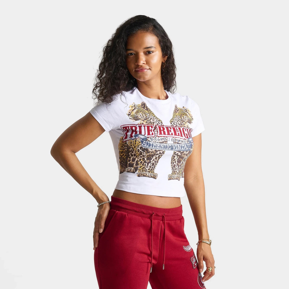Women's Cropped Leopard Rhinestone T-Shirt