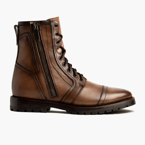 Men's Amber Wheat Moto-Style Cap-Toe Zip Lace-Up Boot