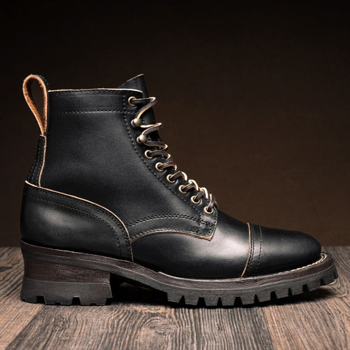 Men's Black & Natural Cap-Toe Chunky Lug-Sole Service Boot
