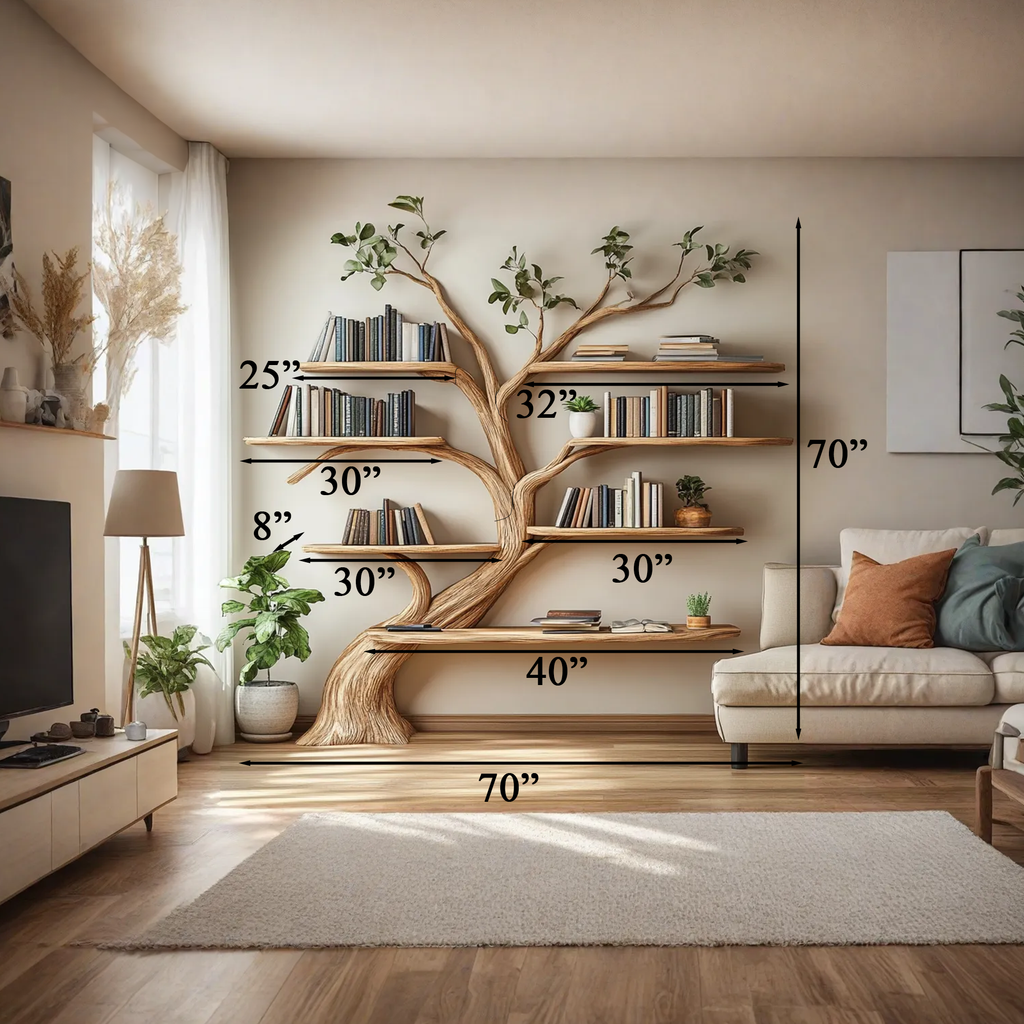 Driftwood Branch Floating Wall Shelf with Tree Design - view 9