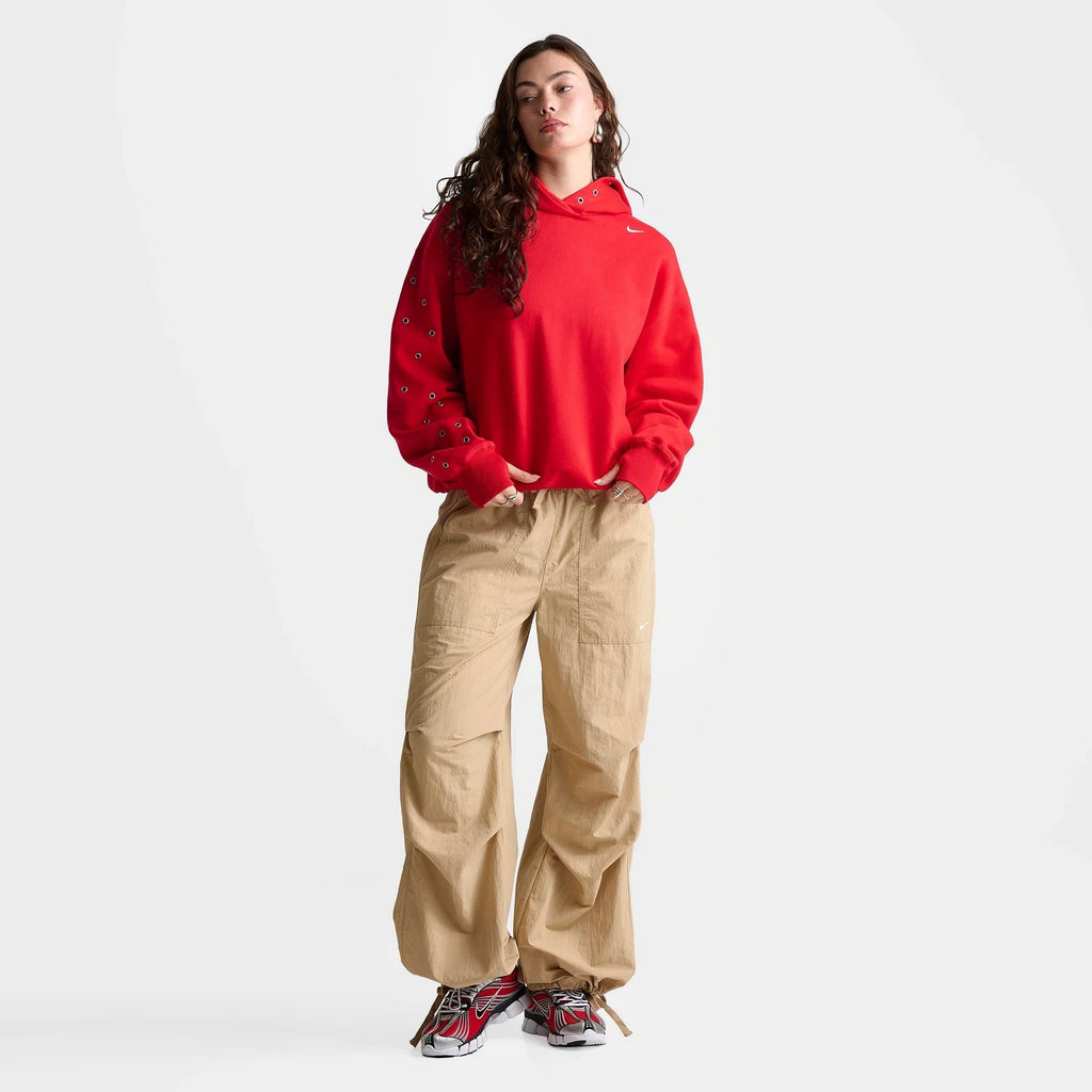 Women's Oversized Grommet Pullover Hoodie - Red