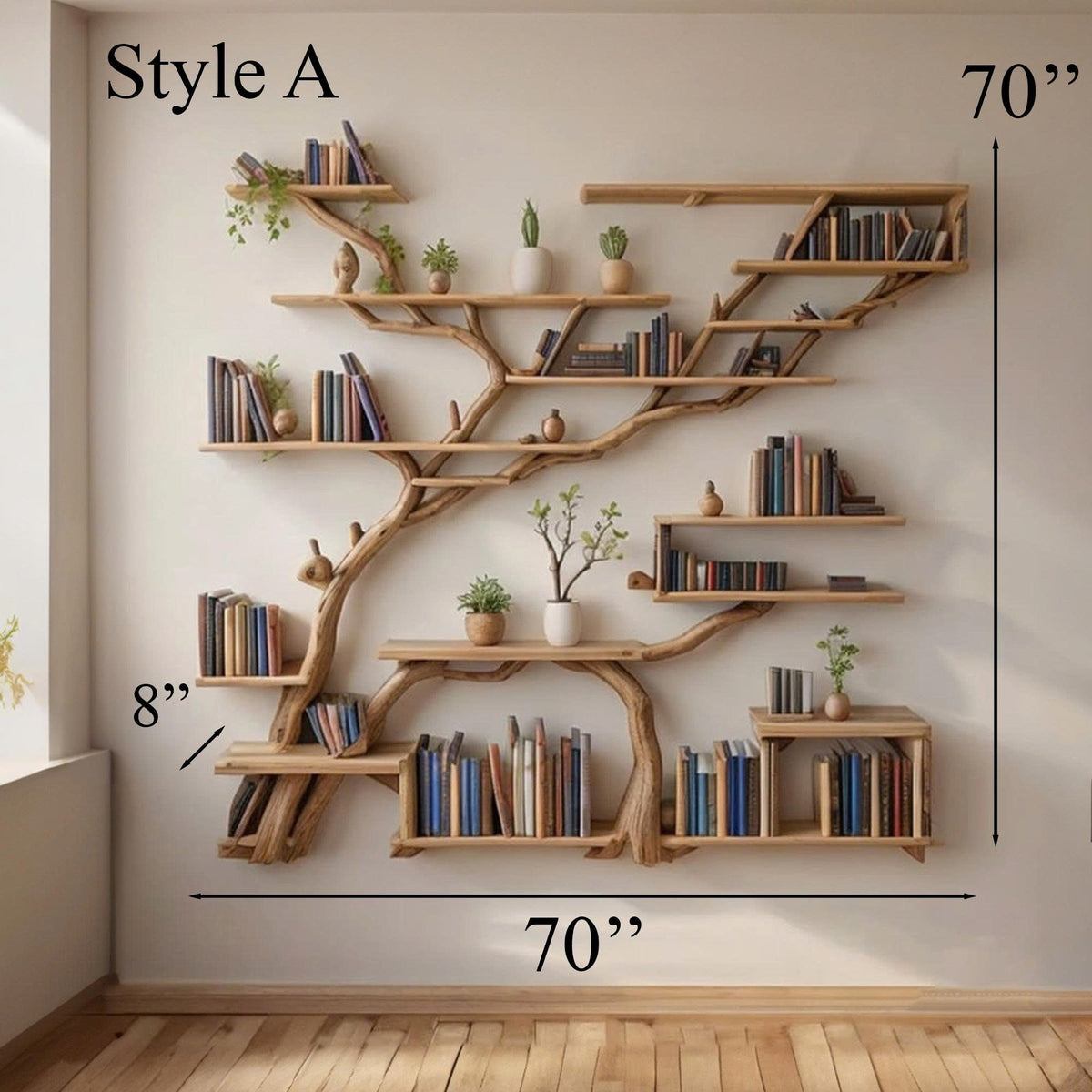 Modern Tree Wall Bookshelf with Floating Branch Shelves, Two Styles - view 3