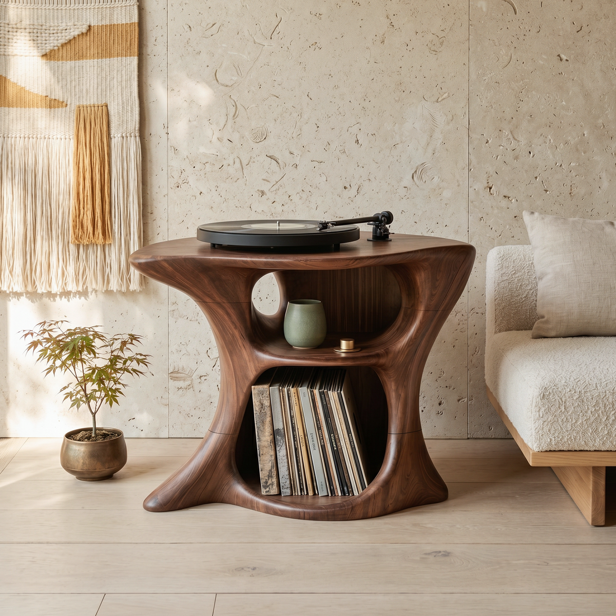 Farmhouse Solid Wood Media Stand for Vinyl and Turntable
