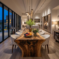 Modern Live Edge Solid Wood Dining Table with Monolithic Base