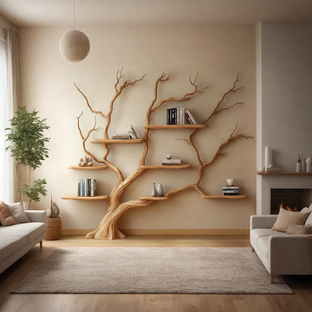 Rustic Wall Mounted Branch Tree Bookshelf for Living Room - view 3