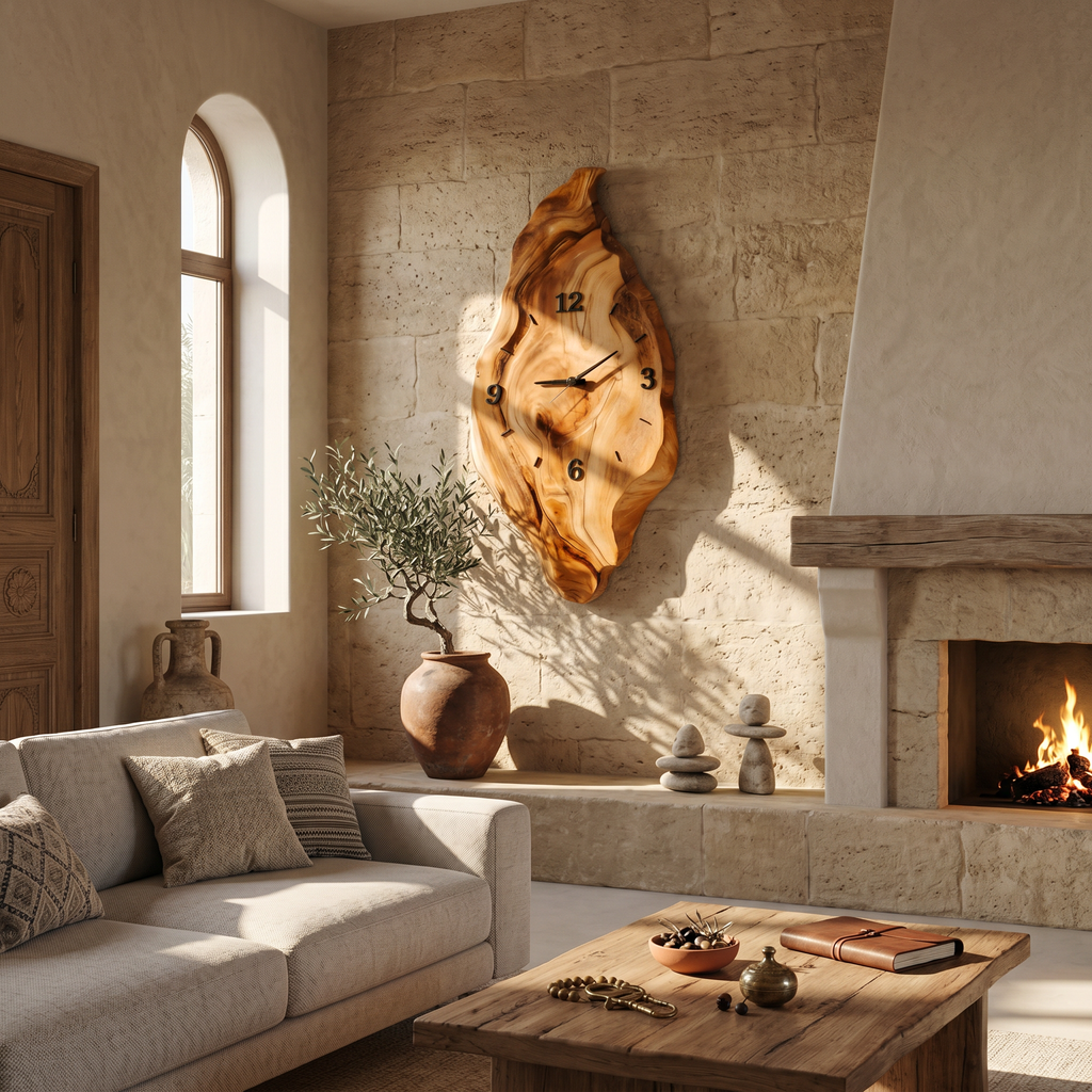 Rustic Live Edge Solid Wood Wall Clock for Bedroom Walls