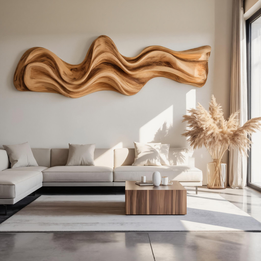 Large Wavy Solid Wood Wall Art Sculpture for Living Room