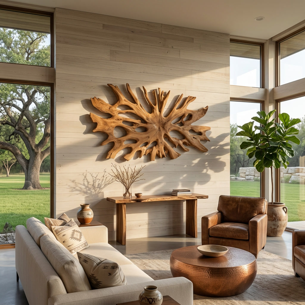 Oversized Root-Form Solid Wood Wall Art for Living Room