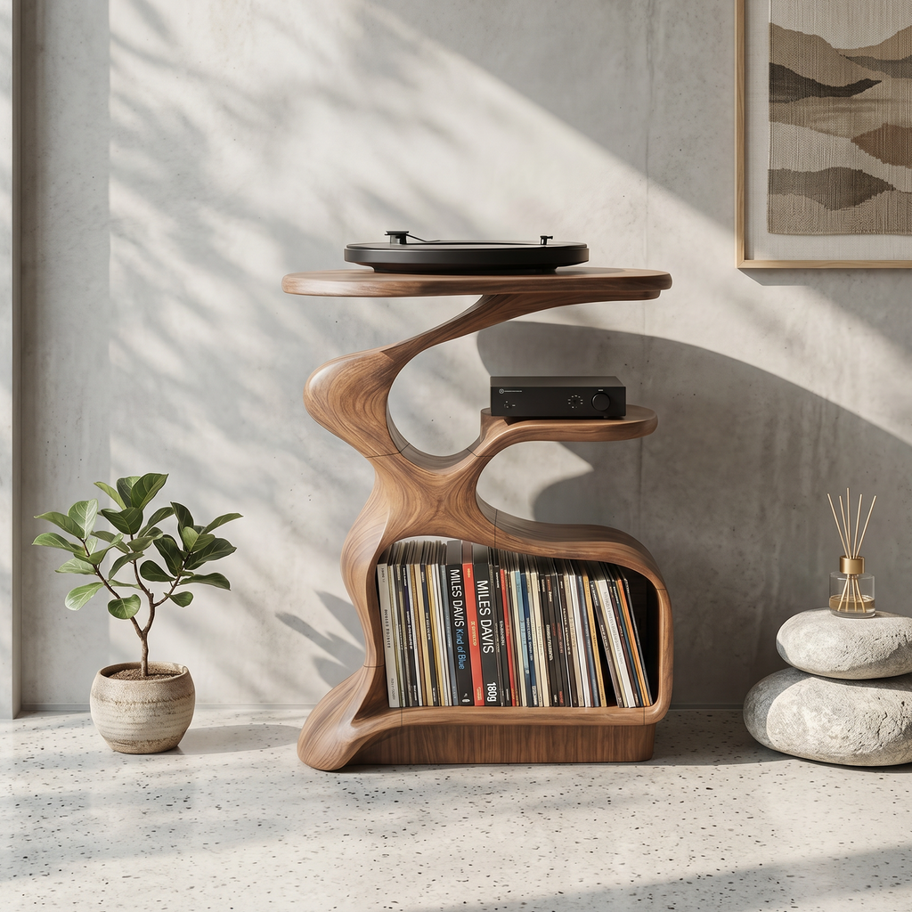 Mid-Century Solid Wood Record Player Stand for Living Room