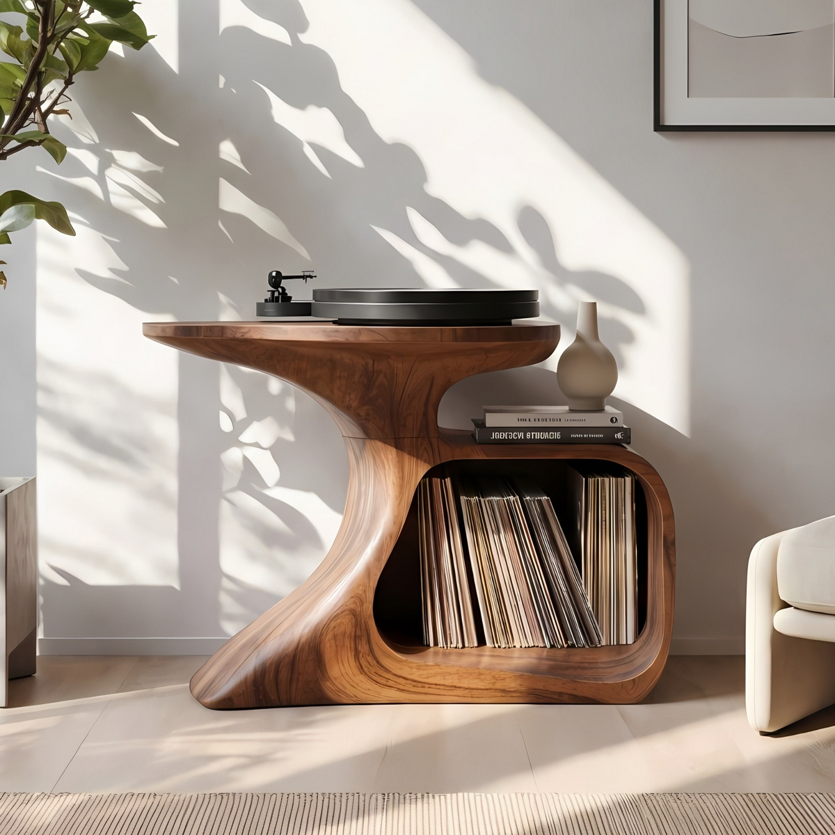 Handcrafted Natural Wood Record Player Stand with Minimalist Frame