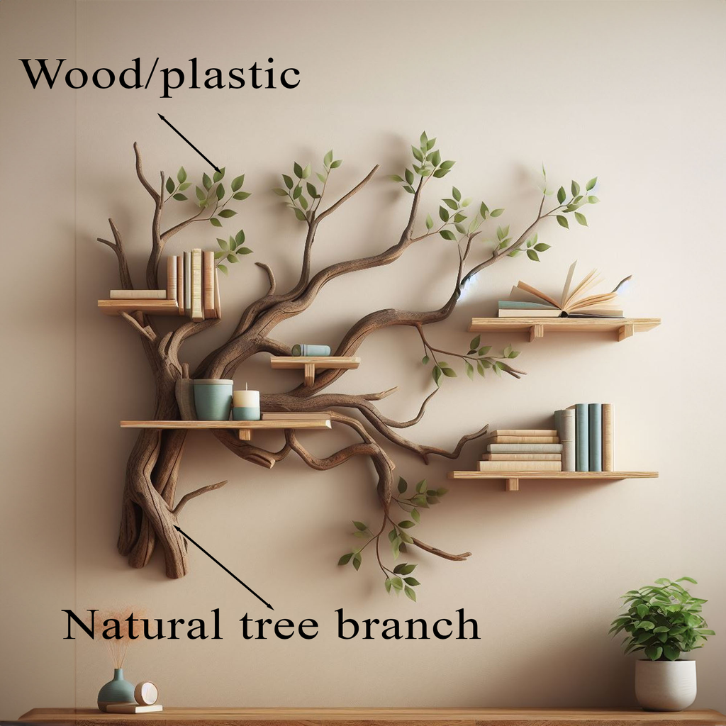 Tree Branch Floating Bookcase with Decorative Leaves - view 3
