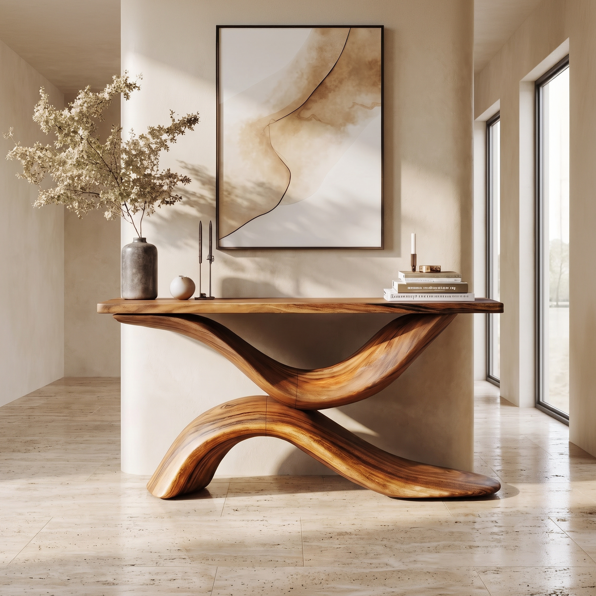 Live Edge Solid Wood Console Table for Entryway and Hallway
