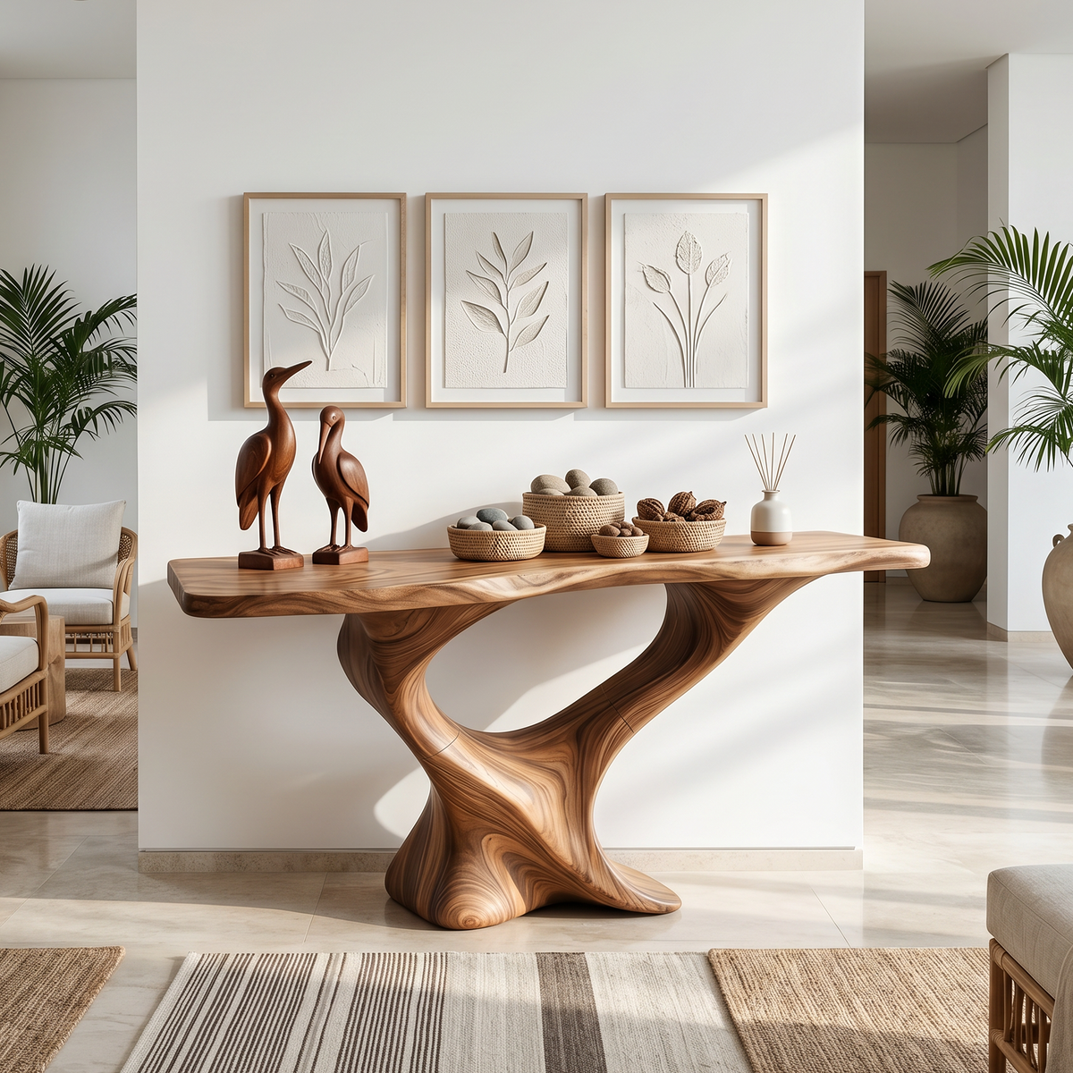 Farmhouse Solid Wood Console Table with Live Edge Details