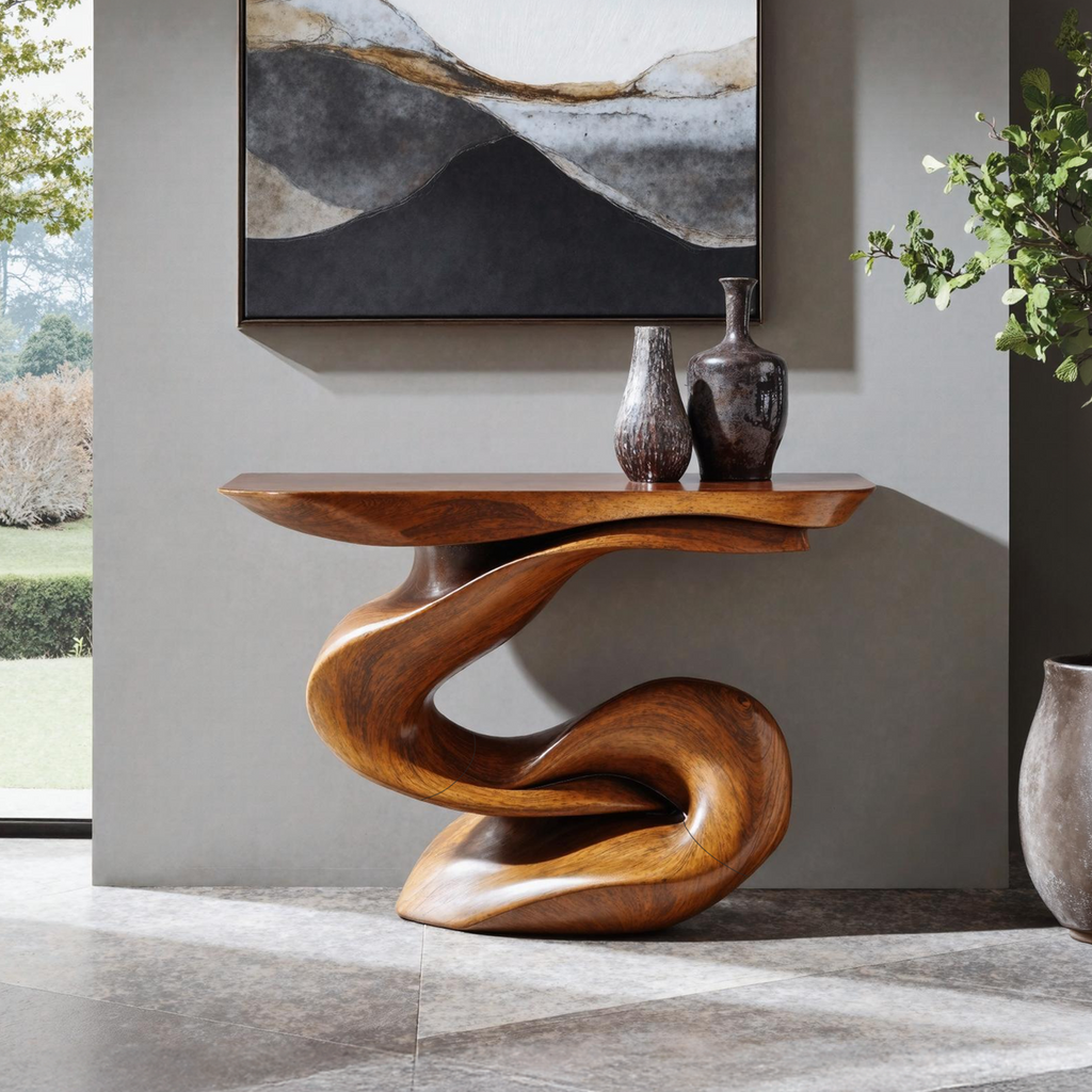 Handcrafted Live Edge Solid Wood Accent Console Table