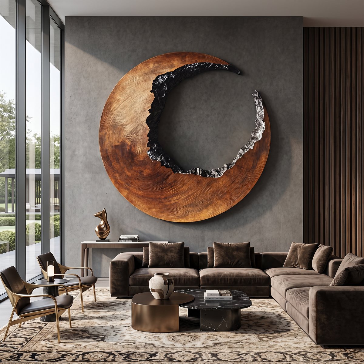Mid-Century 3D Hardwood Wall Sculpture with Flowing Curves