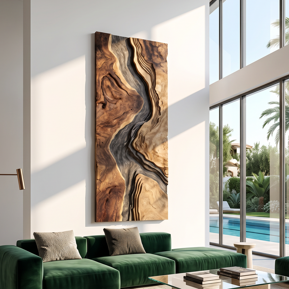 Hand-Carved Solid Hardwood Wave Wall Sculpture for Entryway