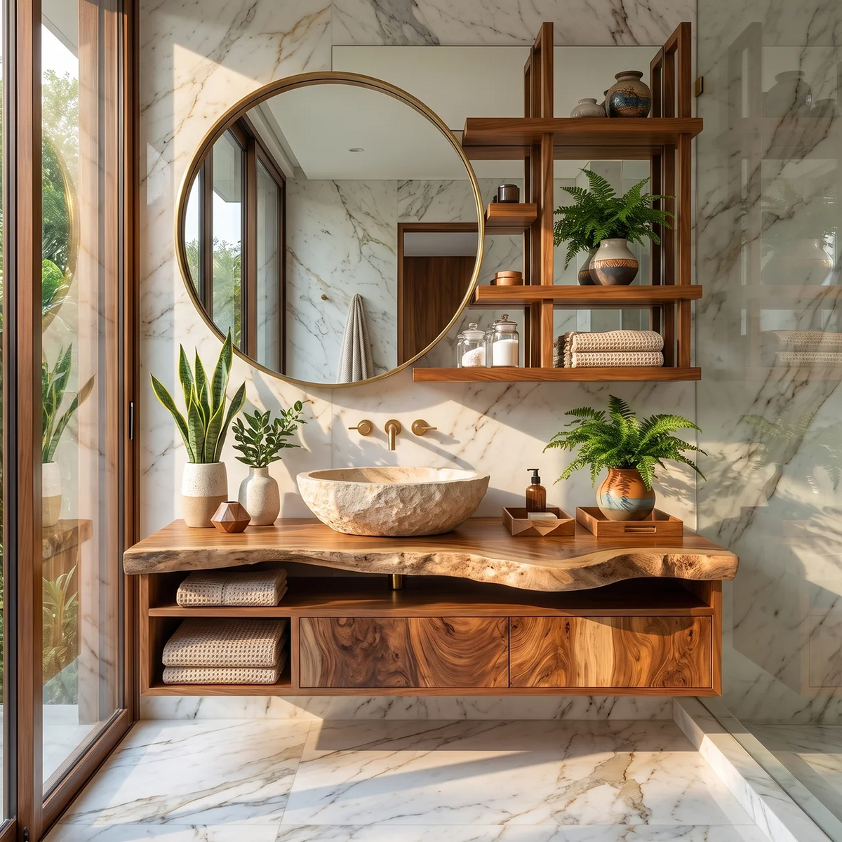 Rustic Live Edge Wall-Mounted Bathroom Vanity in Solid Wood