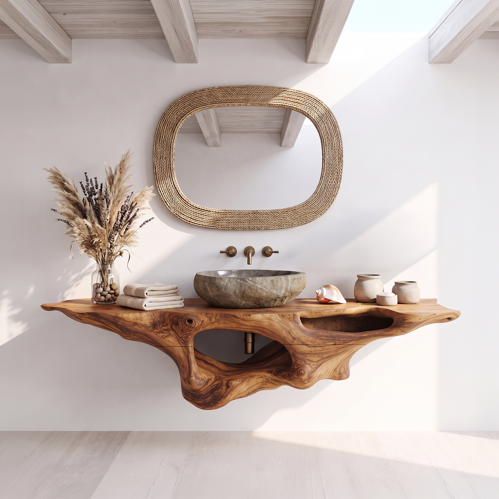 Farmhouse Solid Wood Bathroom Vanity Shelf with Waterproof Finish