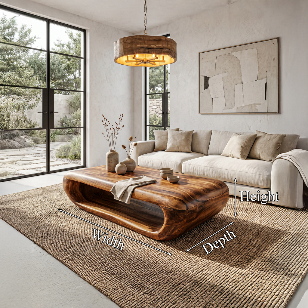Organic Solid Wood Coffee Table with Built-In Open Storage - view 8