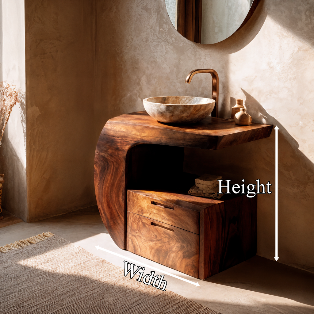 Modern Organic Wood Bathroom Vanity with Open Shelf Cabinet - view 8