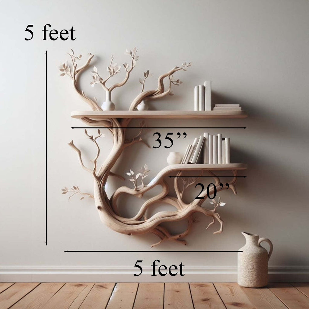 Driftwood Tree Branch Floating Wall Shelf for Books and Plants - view 5