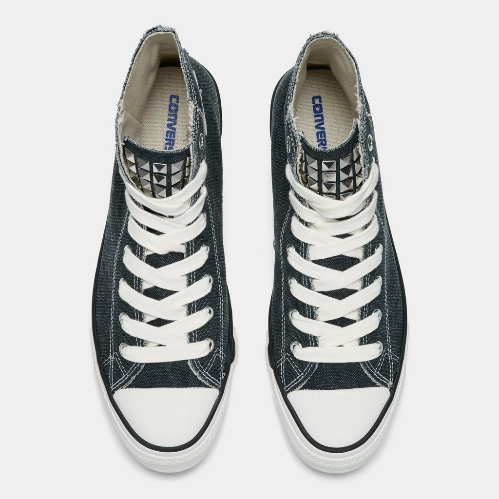 Men's Distressed Studded Canvas High Top Sneakers
