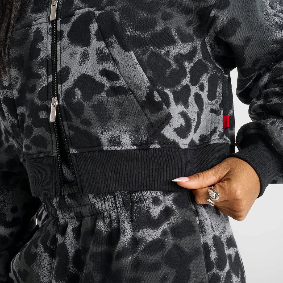 Women's Animal Print Cropped Zip Hoodie