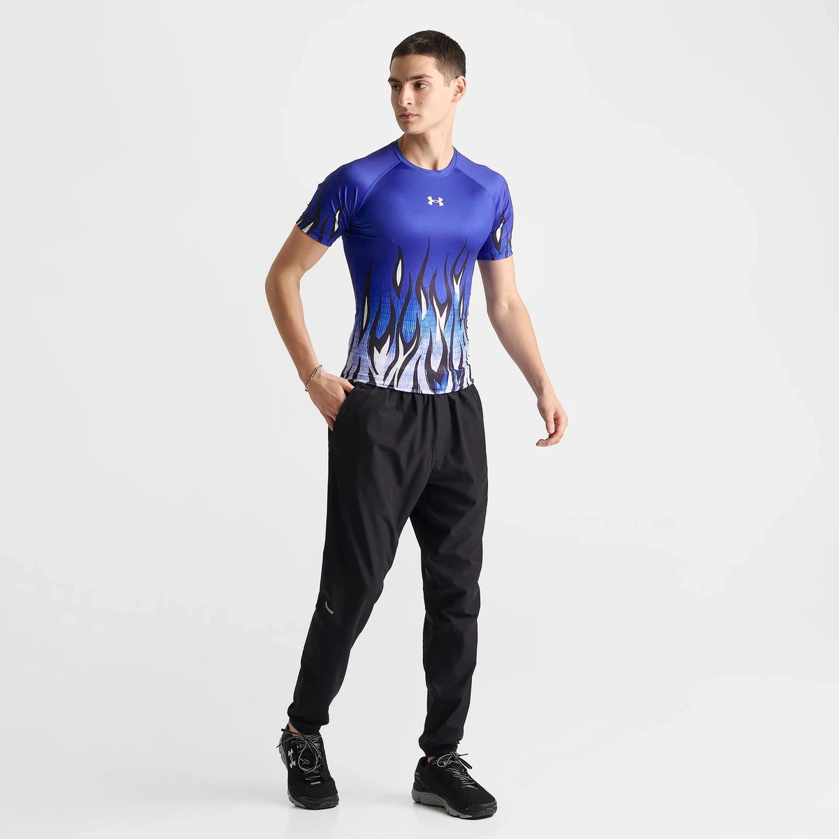 Men's Flame Graphic Compression Training Top - Blue