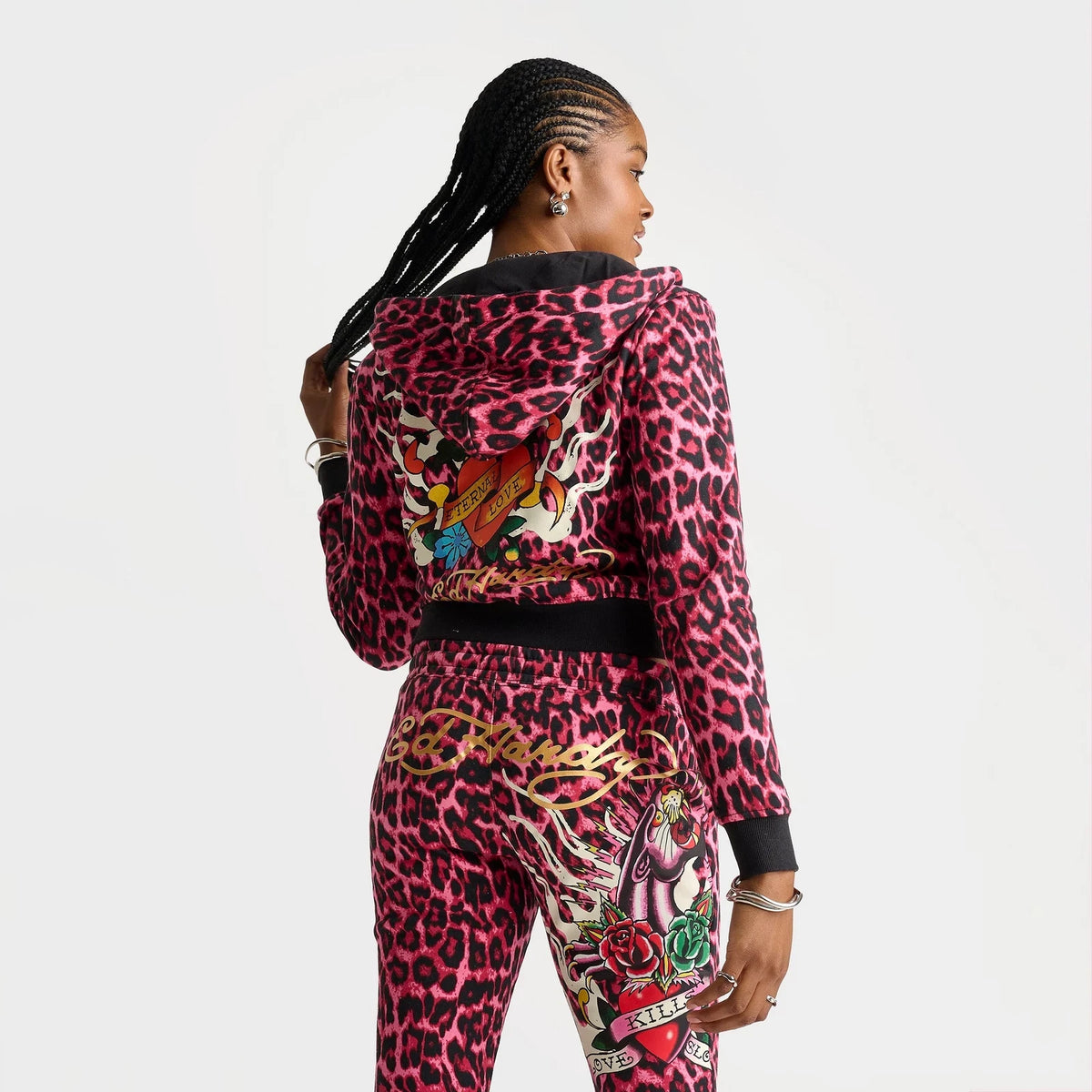 Women's Leopard Print Cropped Zip Hoodie