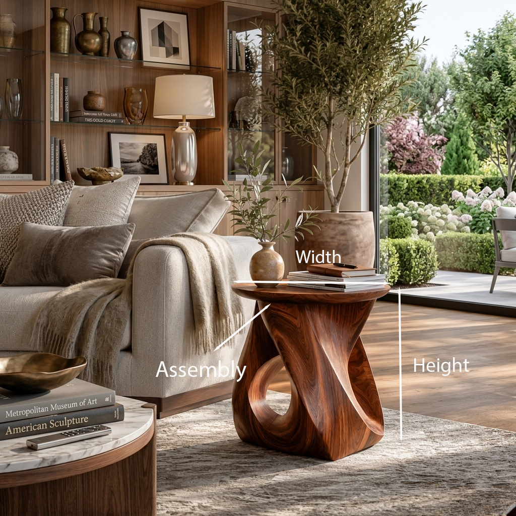 Twisted Sculptural Solid Wood Side Table for Living Room or Bedroom - view 2