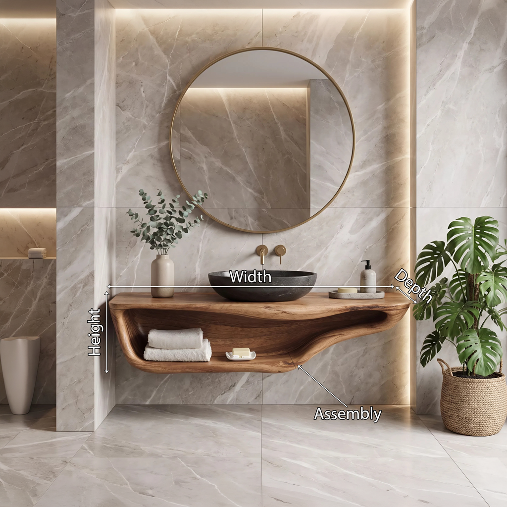 Live Edge Wood Vanity Countertop Shelf for Custom Bathrooms - view 8
