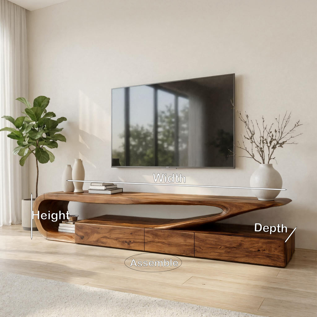 Minimalist Solid Wood TV Console with Drawers and Curved Frame - view 8