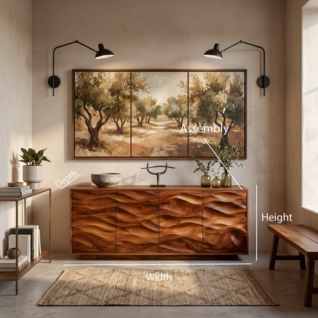 Minimalist Solid Wood Sideboard with Wave-Carved Doors - view 9