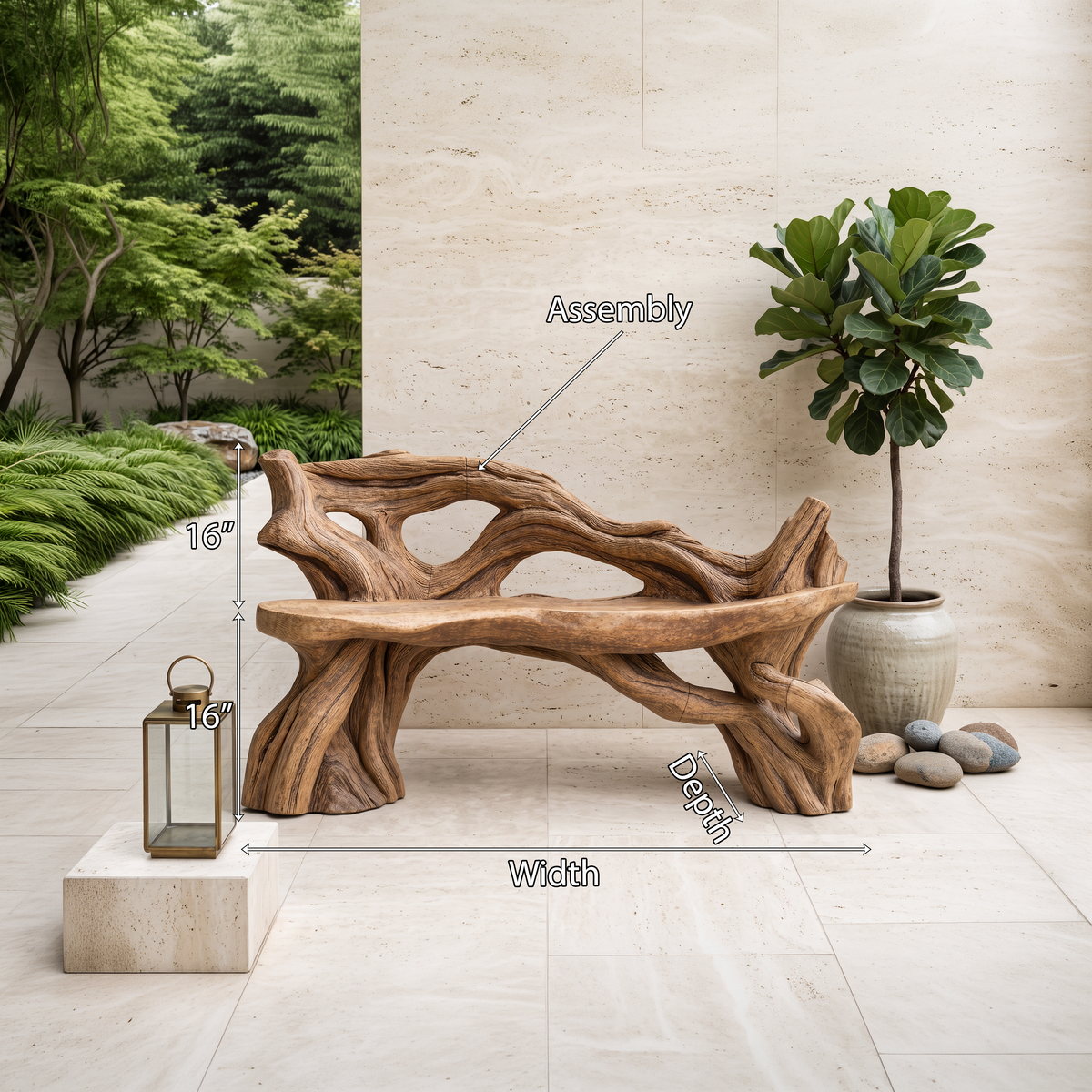 Hand Carved Solid Wood Branch Bench for Garden and Entry - view 8