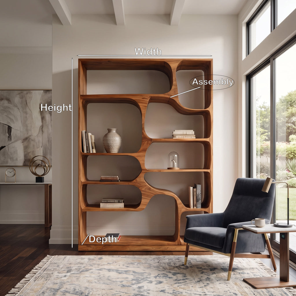 Sculptural Solid Wood Bookcase with Curved Asymmetric Compartments - view 8