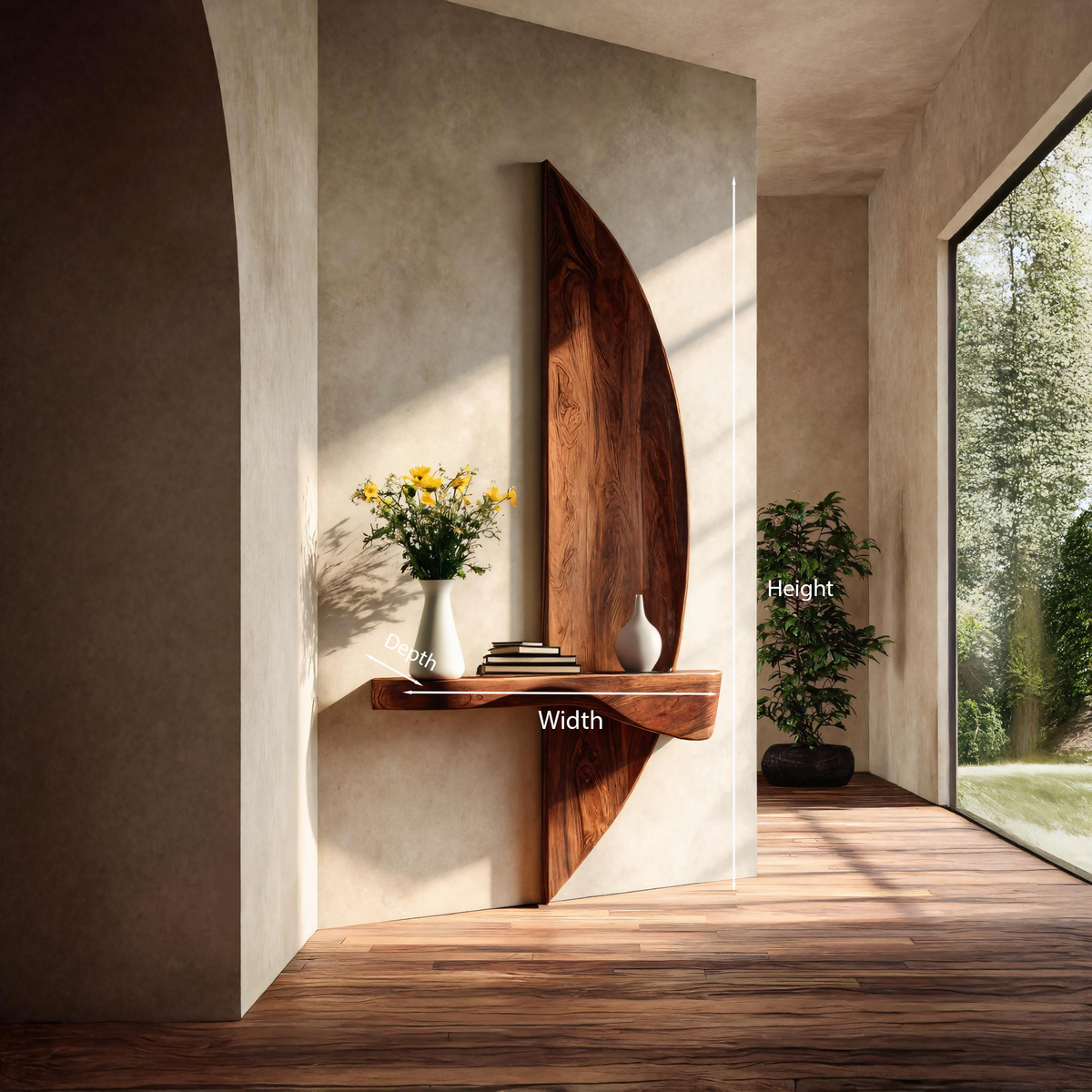 Solid Wood Sculptural Floating Wall Shelf with Arched Support - view 8