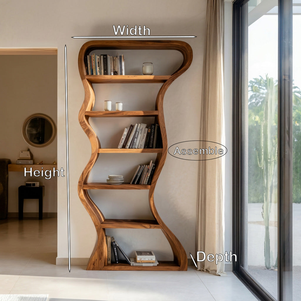 Tall Wavy Solid Wood Bookshelf with Organic Sculpted Sides - view 8