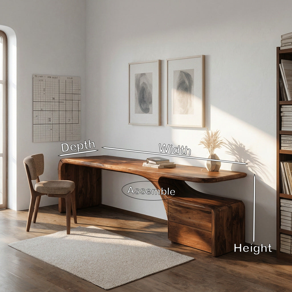 Organic Solid Wood Desk with Curved Drawer Base for Home Office - view 8